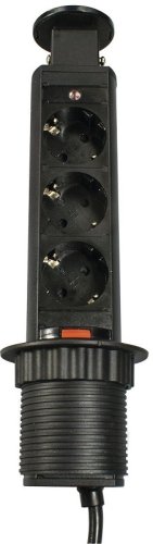 Розетка встраиваемая выдвижная механическая GTV 3-м. Ø60мм черный картинка